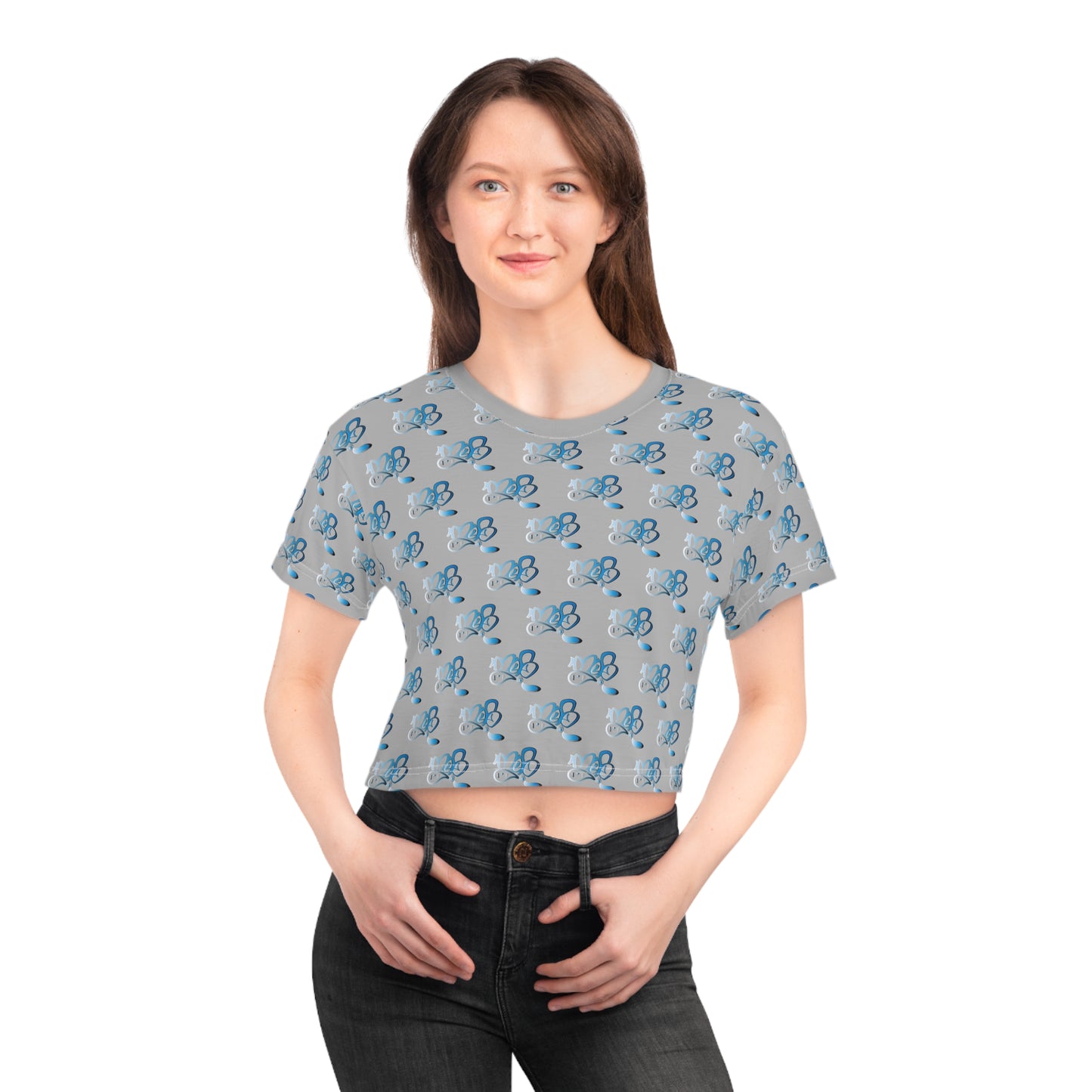 Blue Butterfly AOP Crop Tee | Cute Summer Top, Trendy Fashion Shirt, Gift for Her, Boho Chic Style, Casual Wear