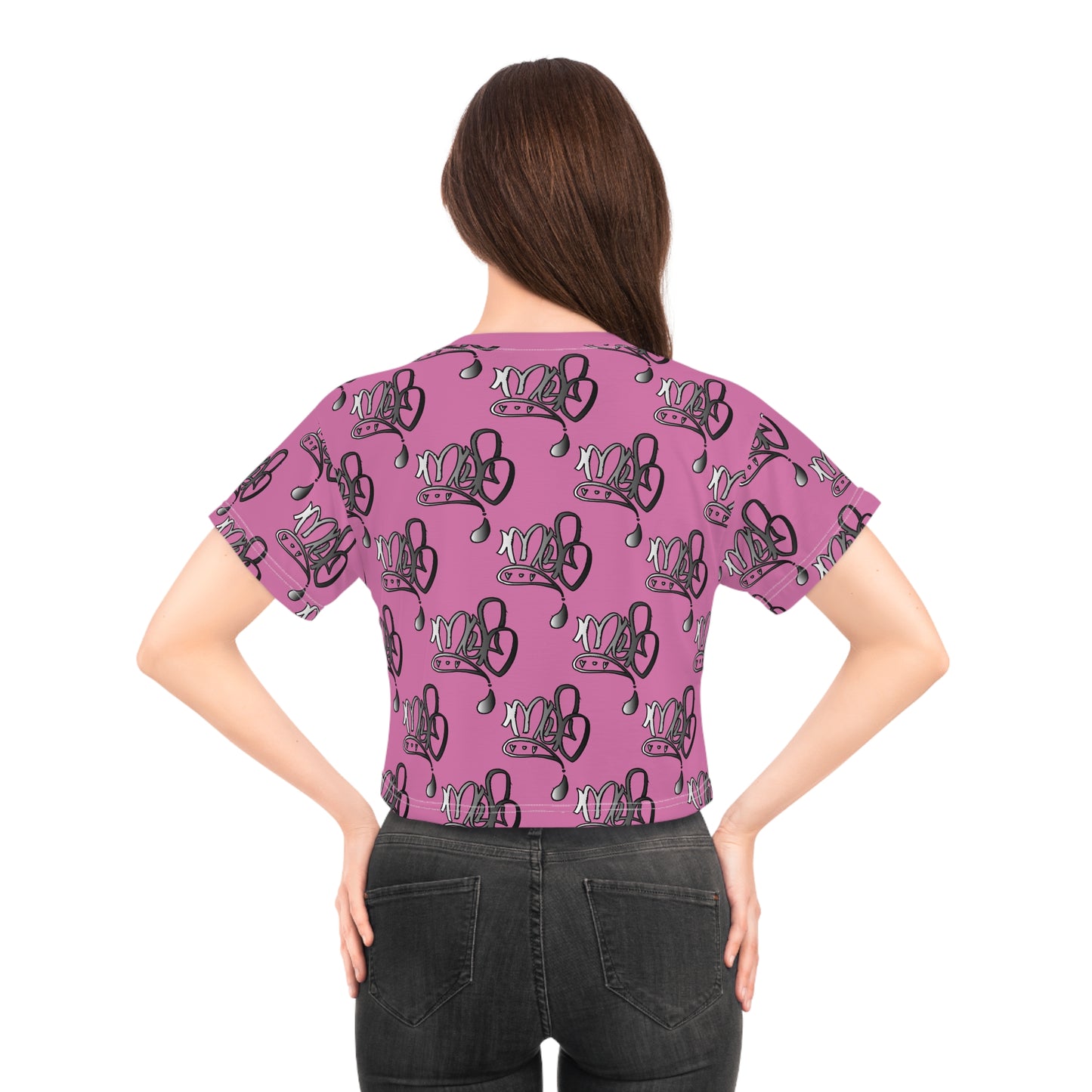 mofomindofosiris aop logo drip silver pink crop tee