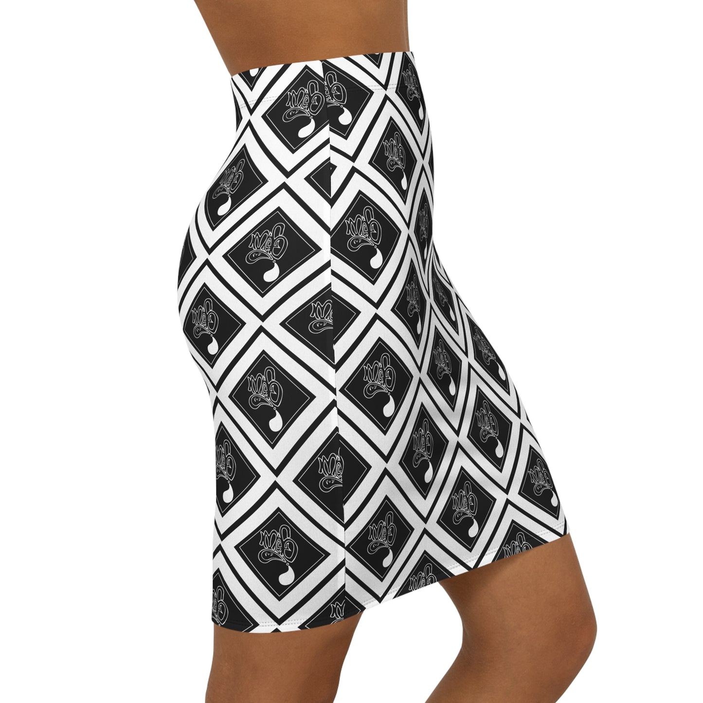 Black & White Gothic white diamond mofo logo Pencil Skirt