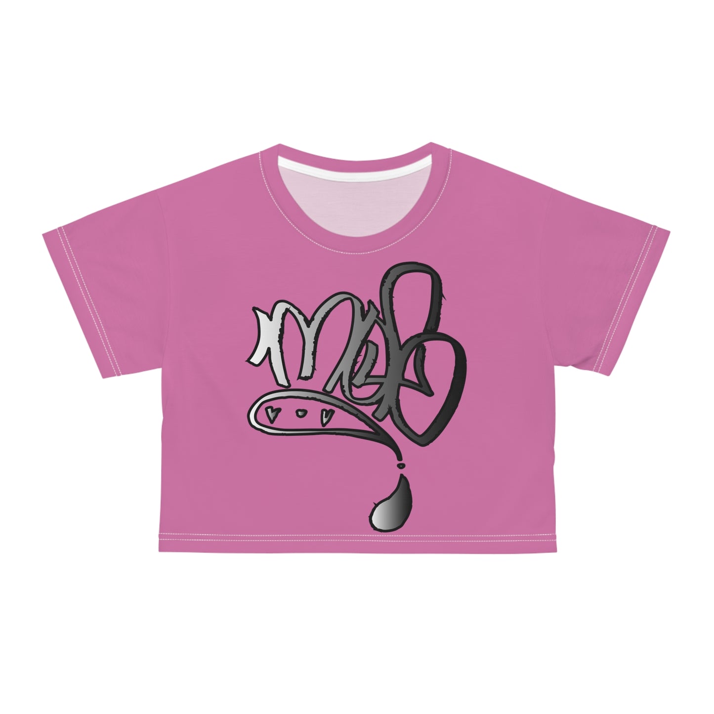 Trendy Pink Crop Tee with Graffiti Print