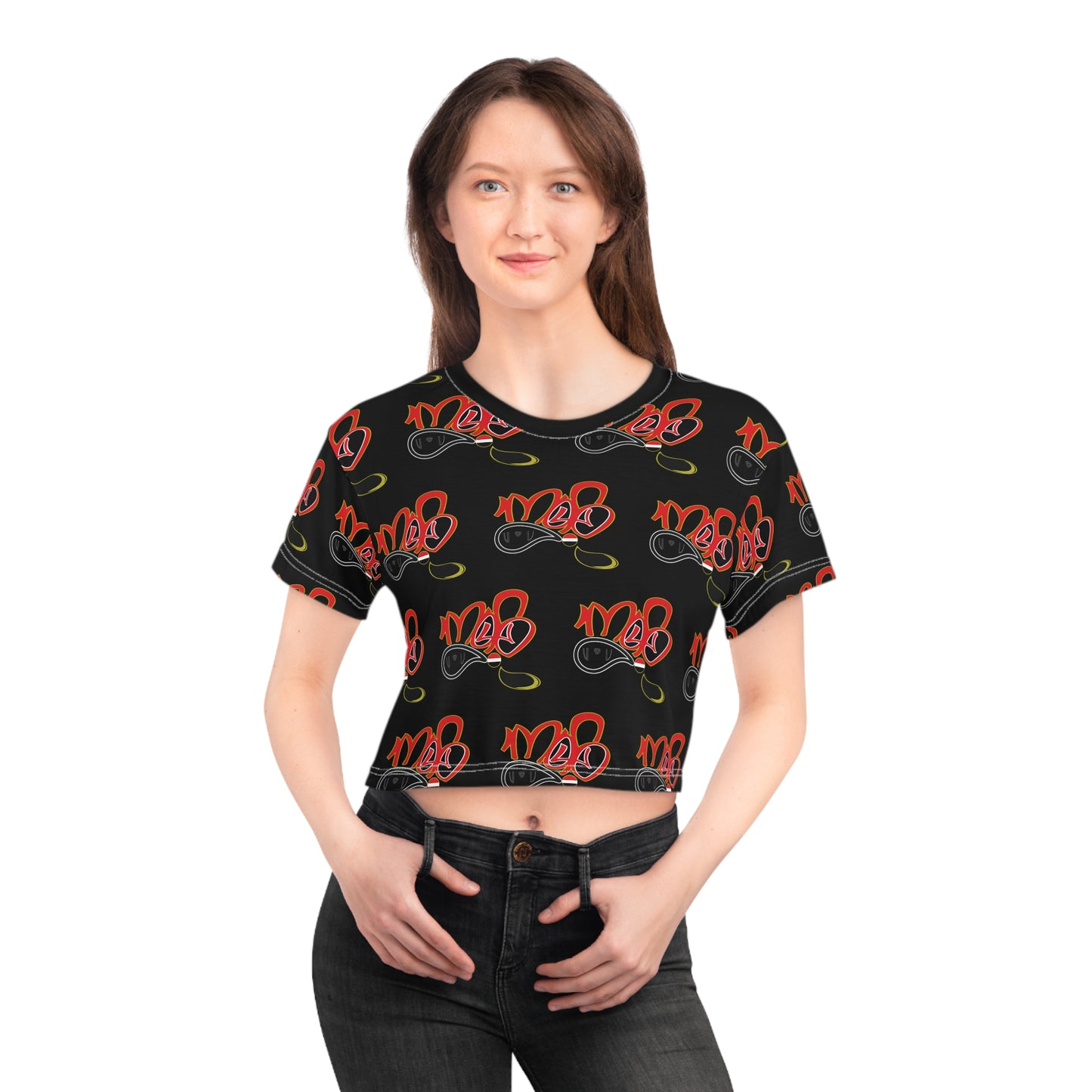 Trendy AOP Crop Tee, Stylish Streetwear, Summer Vibe Top, Casual Everyday Wear, Gift for Fashion Lovers
