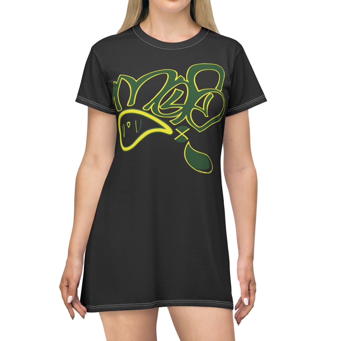 Urban Graffiti T-Shirt Dress, Casual Fashion, Streetwear Style, Unique Gift for Her, Summer Outfit, Trendy Wardrobe Essential