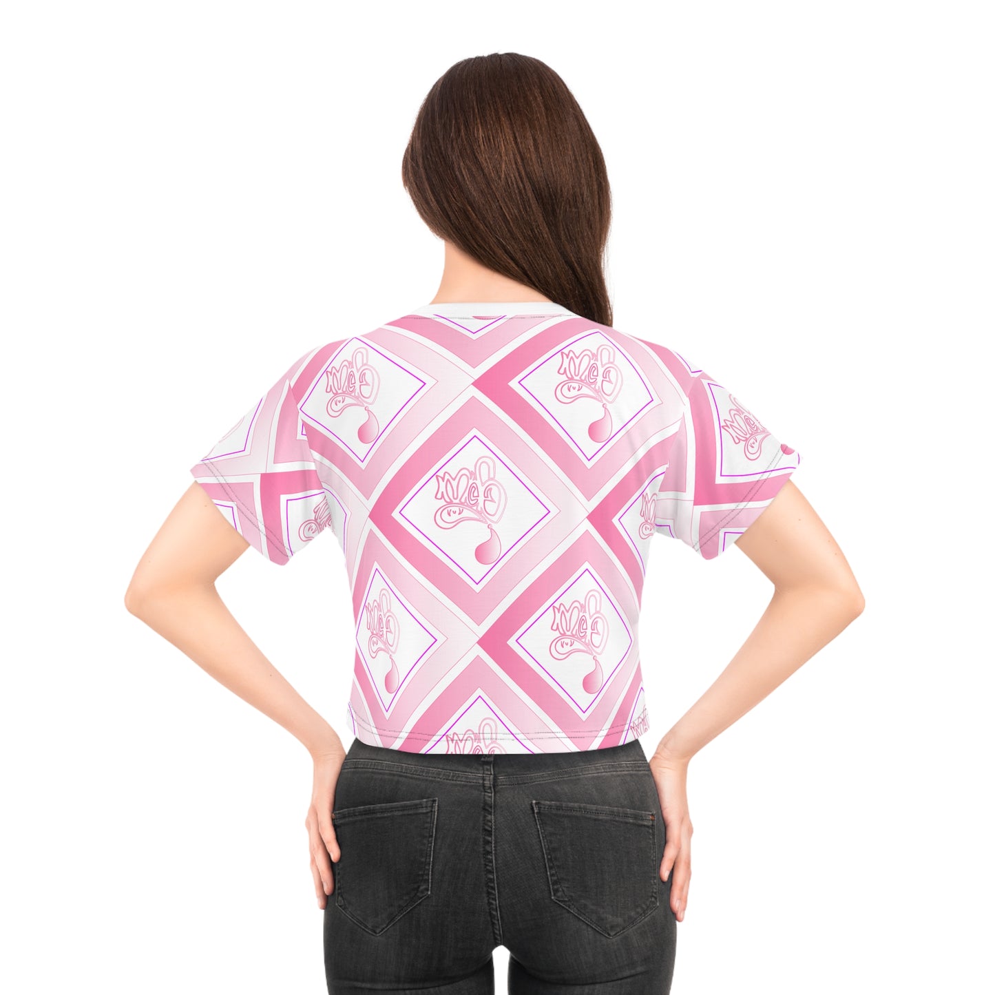 Pink diamond mofo logo pattern crop tee