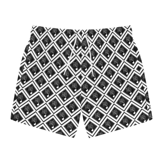 Black & White  Swim Trunks — Diamond Pattern All-Over Print mofo diamond pattern
