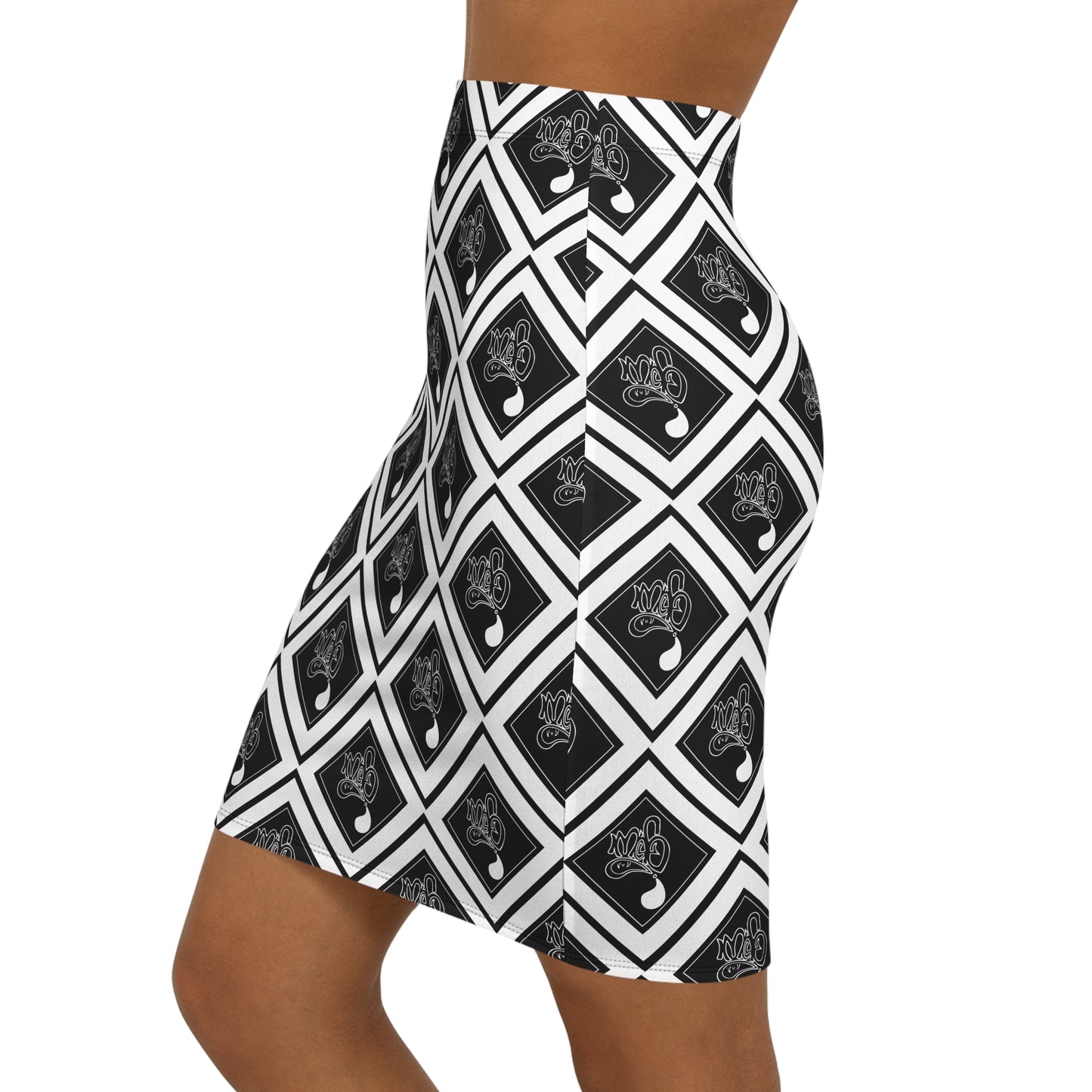 Black & White Gothic white diamond mofo logo Pencil Skirt